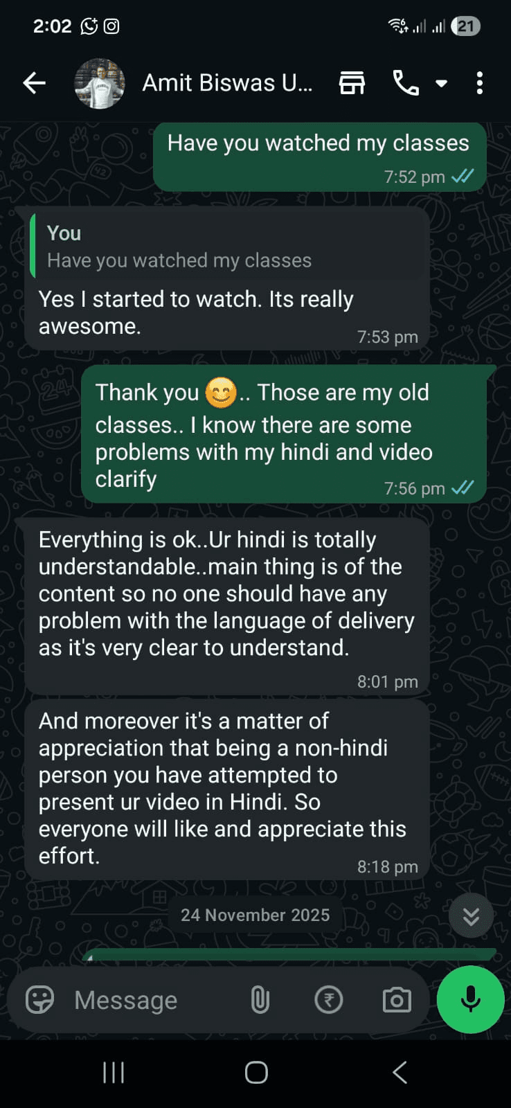 Student WhatsApp feedback